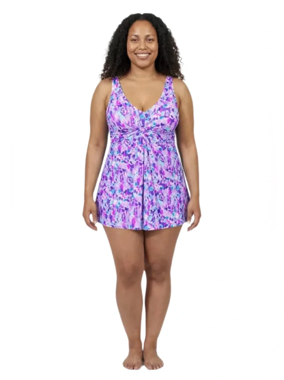 Swimsuits for All Women's Twist Front V-Neck Swimdress Blue/Purple 12 NWOT